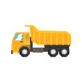 Yellow dump truck, heavy industrial machinery vector Illustration