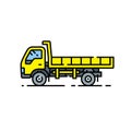 Yellow dump truck line icon