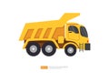 yellow dump truck tipper vector illustration on white background. Isolated heavy industrial machinery equipment vehicle. flat Royalty Free Stock Photo