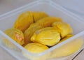 Yellow Durain Fruits showing at a box