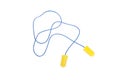 Yellow ear plugs with blue cord Royalty Free Stock Photo