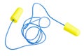 Yellow earplugs with blue band Royalty Free Stock Photo