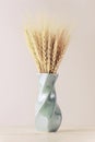Yellow ears of wheat in a vase on neutral background with copy space Royalty Free Stock Photo