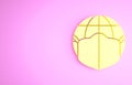 Yellow Earth globe with medical mask icon isolated on pink background. Minimalism concept. 3d illustration 3D render Royalty Free Stock Photo