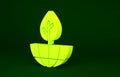 Yellow Earth globe and plant icon isolated on green background. World or Earth sign. Geometric shapes. Environmental