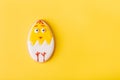 Yellow easter cookies on yellow background. Easter concept. Top view, flat lay, copy space