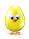 Yellow easter egg with eyes, beak and legs over white b Royalty Free Stock Photo