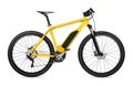 Yellow ebike pedelec set with battery powered motor bicycle moutainbike. mountain bike ecology modern transport concept isolated Royalty Free Stock Photo