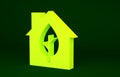 Yellow Eco friendly house icon isolated on green background. Eco house with leaf. Minimalism concept. 3d illustration 3D Royalty Free Stock Photo