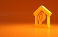 Yellow Eco friendly house icon isolated on orange background. Eco house with leaf. Minimalism concept. 3d illustration Royalty Free Stock Photo