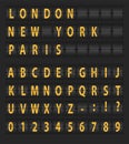 Yellow editable digital split flap aviation information board, vector illustration