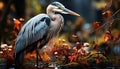 A yellow egret perching on a branch, looking for fish generated by AI