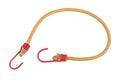 Yellow Elastic strap with a red hooks isolated on white background. Bungee cord, braided nylon stretchy rope