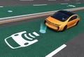 Yellow electric car on EV wireless charging lane