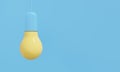 Yellow electric lamp on empty blue wall background. 3d rendering. 3d rendering.