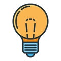 Yellow electric light bulb home icon, concept lamp line flat vector illustration, isolated on white Royalty Free Stock Photo