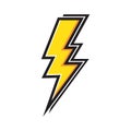 Yellow Electric Lightning Bolt with shading effects on white background vector icon