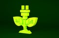 Yellow Electric saving plug in leaf icon isolated on green background. Save energy electricity. Environmental protection Royalty Free Stock Photo