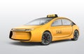 Yellow electric taxi on gray background