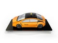 Yellow electric taxi on smart phone