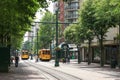 Yellow electric trolleys on Main Street in downtown Memphis, Tennessee in summer Royalty Free Stock Photo