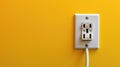 Yellow electrical outlet on a yellow wall. Minimalist design concept Royalty Free Stock Photo