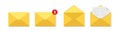 Yellow email icons on isolated background. Opened envelope with letter. Flat closed mail received an incoming notification. Post Royalty Free Stock Photo