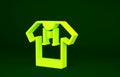 Yellow Embroidered shirt icon isolated on green background. National ukrainian clothing. Minimalism concept. 3d