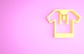 Yellow Embroidered shirt icon isolated on pink background. National ukrainian clothing. Minimalism concept. 3d