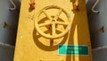 Yellow emergency door at a ship Royalty Free Stock Photo