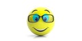 Yellow emoji with big smile and glasses on white background. 3d illustration Royalty Free Stock Photo