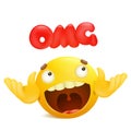 Yellow emoji cartoon character. Omg surprise concept