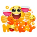 Yellow emoji cartoon 3d character with two cups of wine. Sip sip hooray