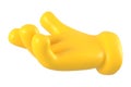 Yellow emoji hand presenting gesture. Close up isolated giving icon, symbol, signal and sign. 3d rendering