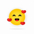 Yellow emoji icon. Romantic emotion. Love emoji. Heart. Happy face with smile emoticon. Chat, comment, reaction emotes. Social