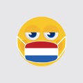 Yellow Emoji Wearing a Medical Mask Shaped Like an Netherland Flag To Prevent The Outbreak Of The Virus Vector Royalty Free Stock Photo