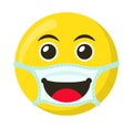 Yellow emoticon and emoji smile in the medical mask
