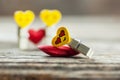 Yellow emoticon fall in love in a dream. Happy valentines day Royalty Free Stock Photo