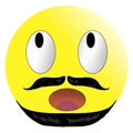 Yellow emoticon with open mouth mustache and beard