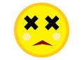 A yellow emoticon simile icon of a face showing pain and anguish white backdrop