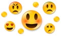 Yellow emoticons in social media concept design on white vector illustration Royalty Free Stock Photo