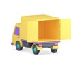 Yellow empty cargo truck with open doors ready loading commercial logistic realistic 3d icon vector