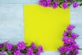 Yellow empty paper with purple daisy flower Royalty Free Stock Photo