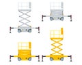 Yellow Engine Powered Scissor Lift isolated on white background. Vector illustration in a flat style. Modern Truck