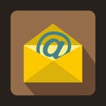 Yellow envelope with email sign icon, flat style Royalty Free Stock Photo