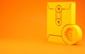 Yellow Envelope with euro symbol icon isolated on orange background. Salary increase, money payroll, compensation income