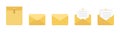 Yellow envelope. Flat mail envelope icons set. Post envelope in flat. Yellow mail icons. Open mail mockup in flat