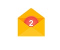 Yellow envelope icon design with red notification for incoming messages. App icon design. UI design.