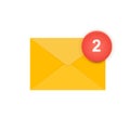 Yellow envelope with red notification that indicate incoming emails. Email icon design with notifications.