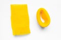 Yellow EPE fruit nets close-up isolated. Expanded polyethylene foam mesh for Fruit Wrap To prevent bumps. Royalty Free Stock Photo